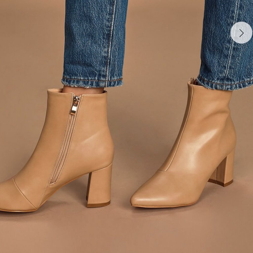 NEW: Sarai Light Nude Pointed-Toe Ankle Booties, Vegan Leather, Lulu's, Size 9M